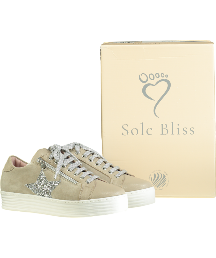 Sole Bliss Beige Leather & Suede Glitter Detail Trainers UK 5 EU 38 👠