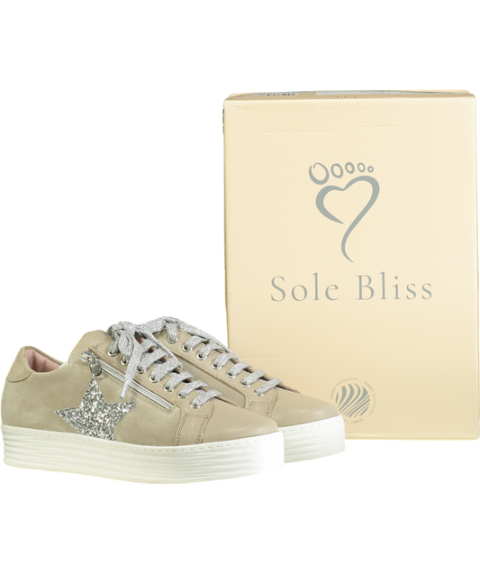 Sole Bliss Beige Leather & Suede Glitter Detail Trainers UK 5 EU 38 👠