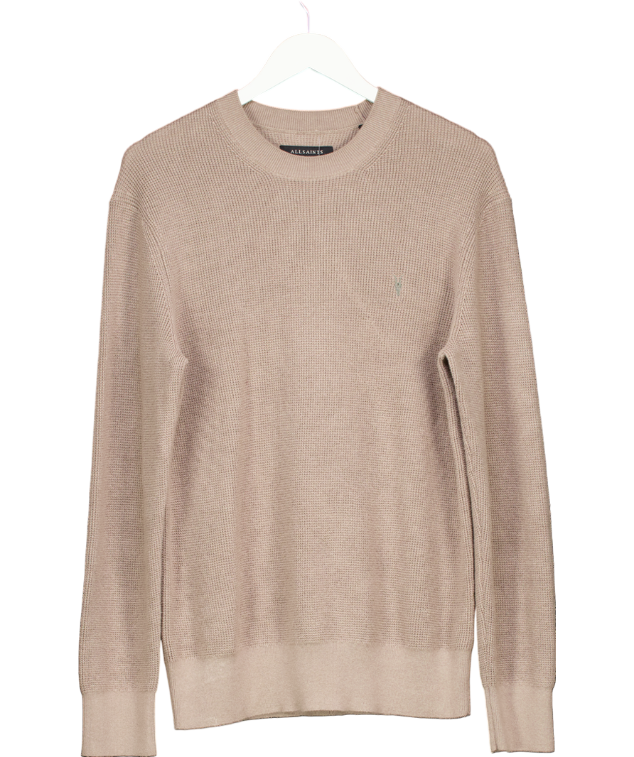 All Saints Beige Aspen Waffle Texture Crew Neck Sweater UK S