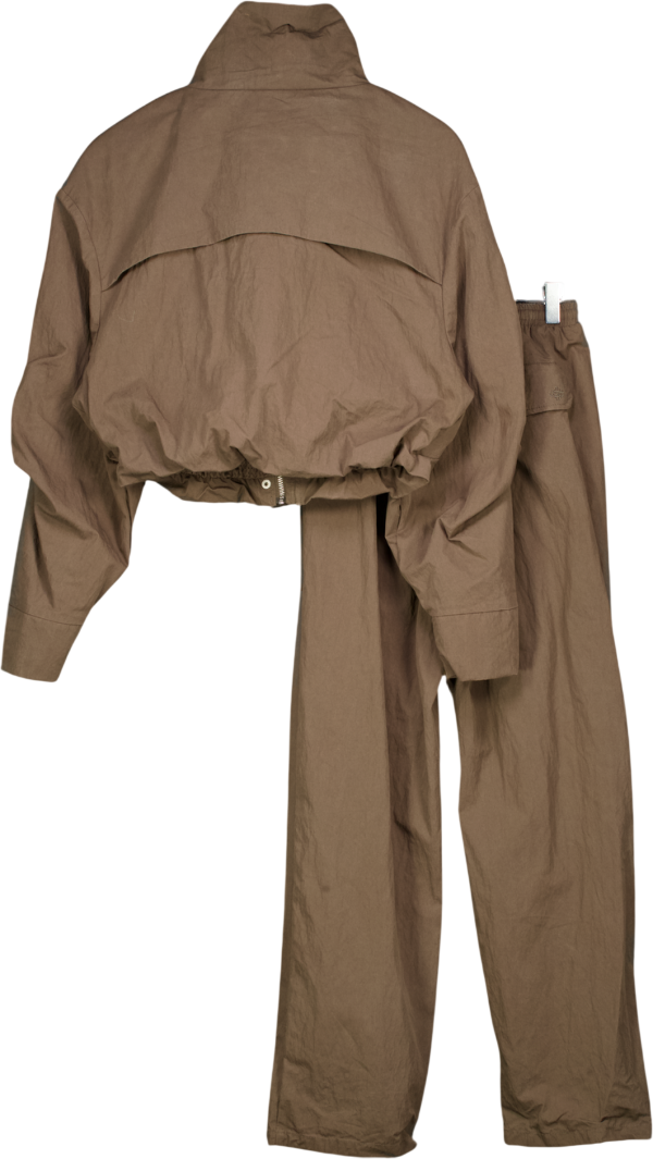 The Couture Club Brown 2-piece Funnel Neck Shell Jacket & Barrel Leg Trousers Set UK 8