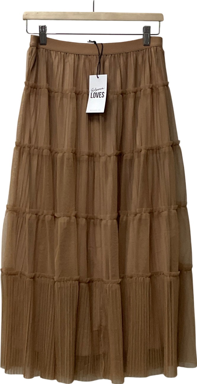 Eleven Loves Brown Pearl Pleated Tulle Skirt (caramel) UK S/M