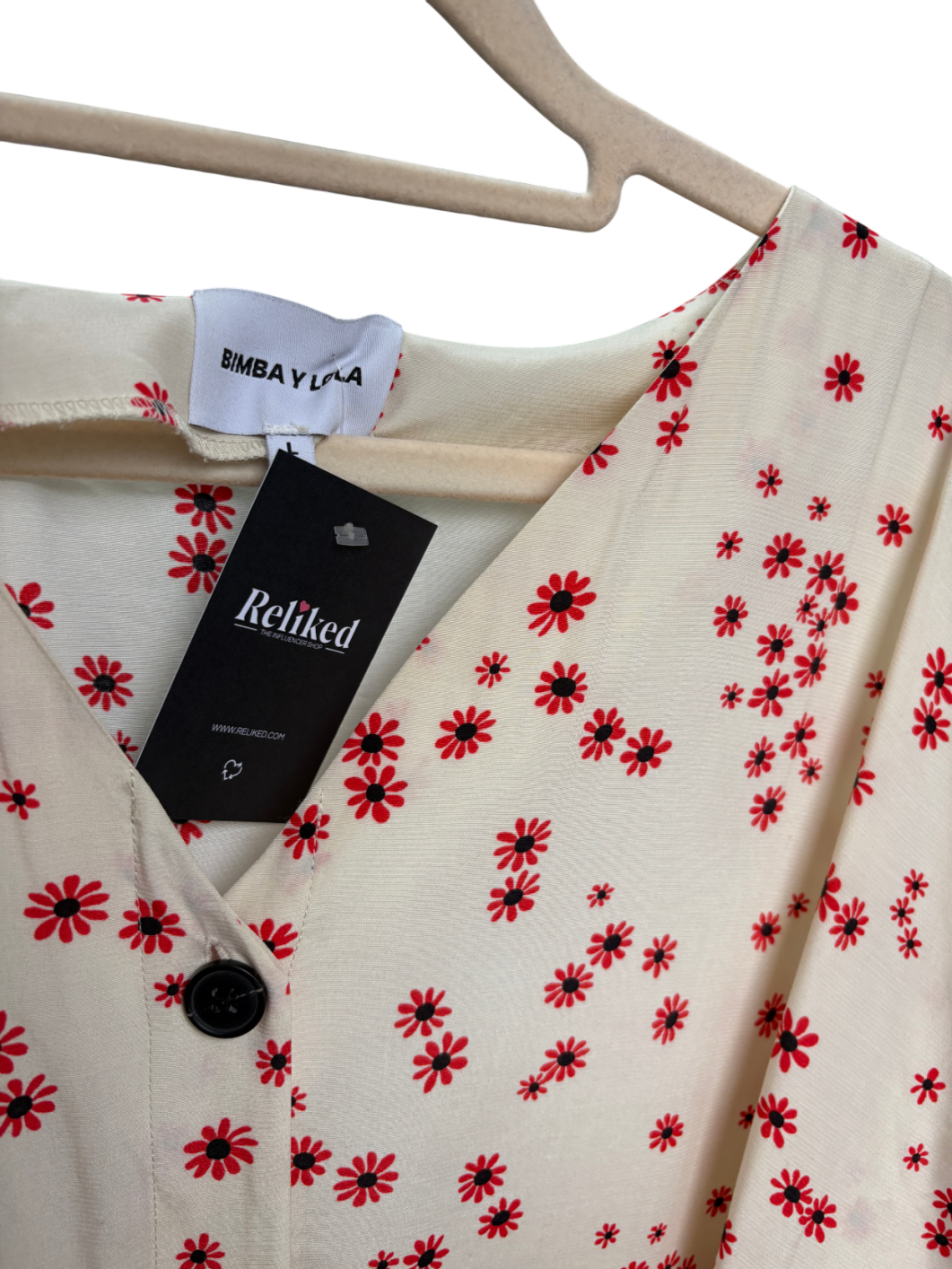 Bimba Y Lola Cream Floral Button Up Dress UK L