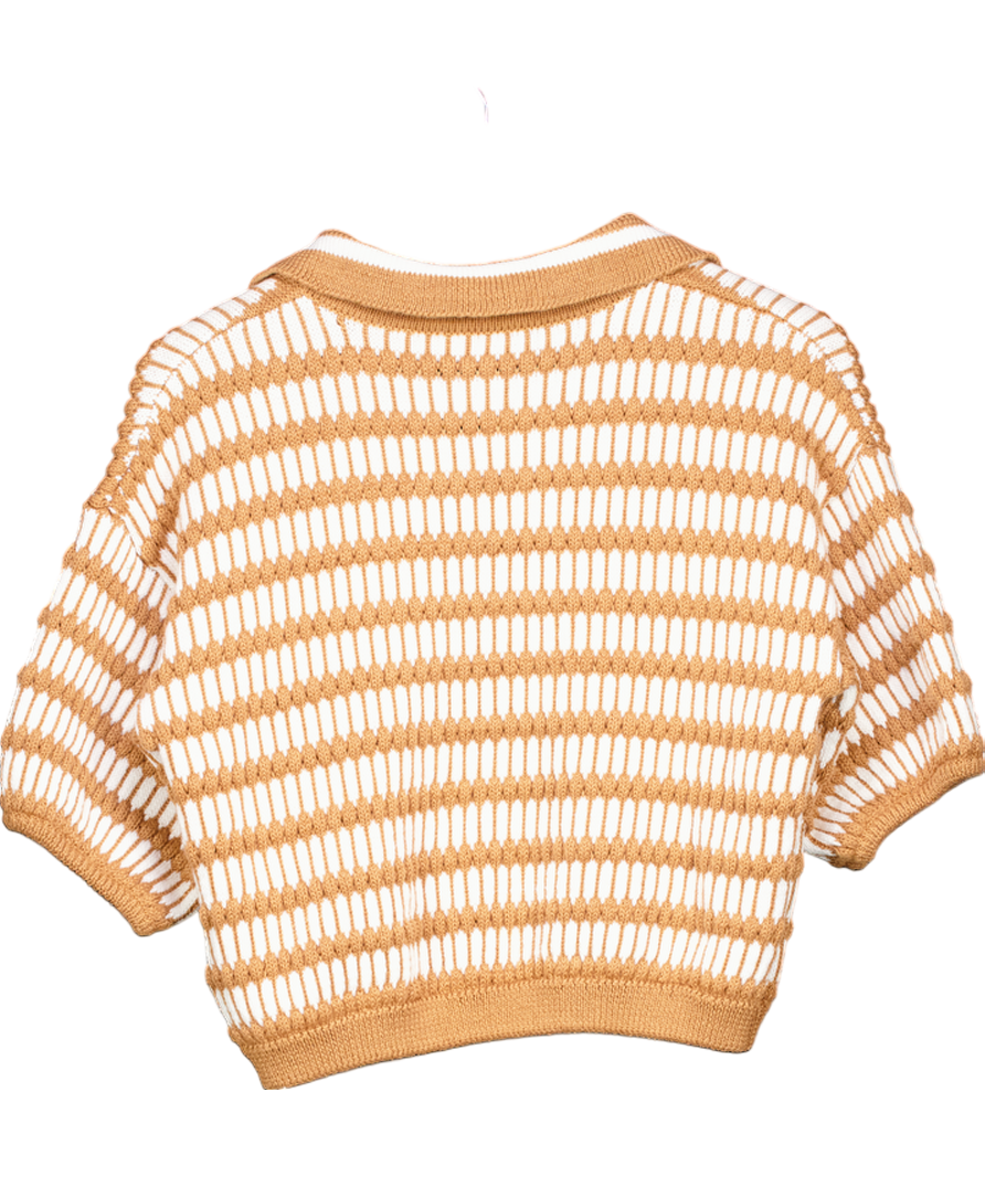 Anewsta Beige Striped Knit Polo Top UK S