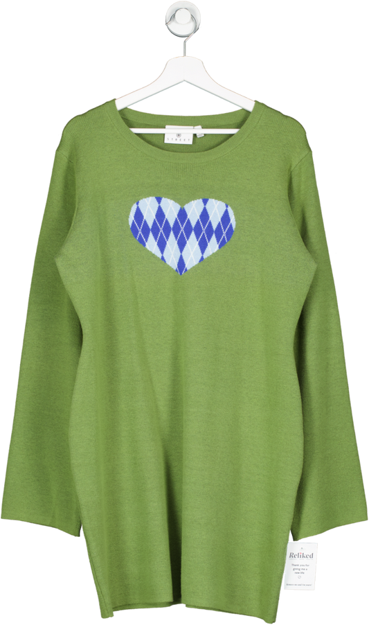 Daisy Street Green Mini Knit Dress With Heart Graphic And Flared Sleeves UK 20