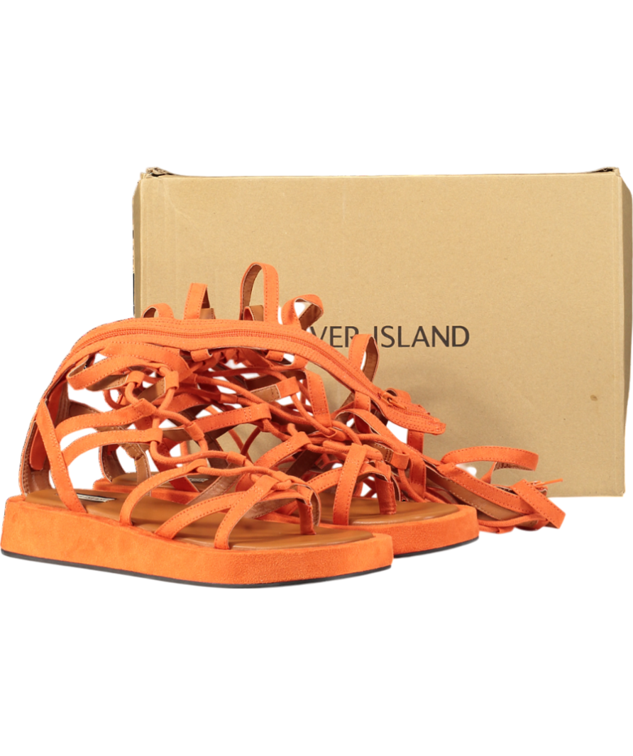 River Island Latina Orange Tie Up The Leg Sandal UK 8