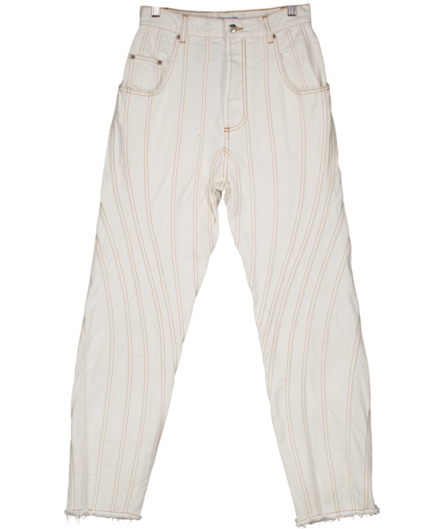 Mugler Cream Contrast Stitch Denim High Waist Jeans Fr38 UK 10