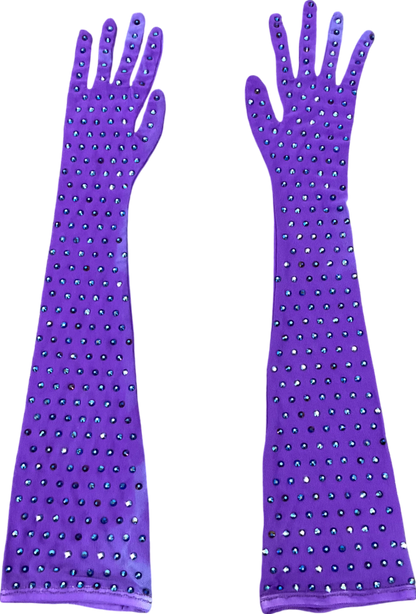 Purple Mesh Embellished Long Glives One Size