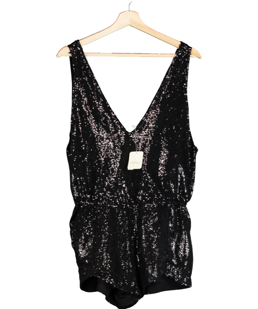 Free People Black High Shine Sequin One-piece UK S