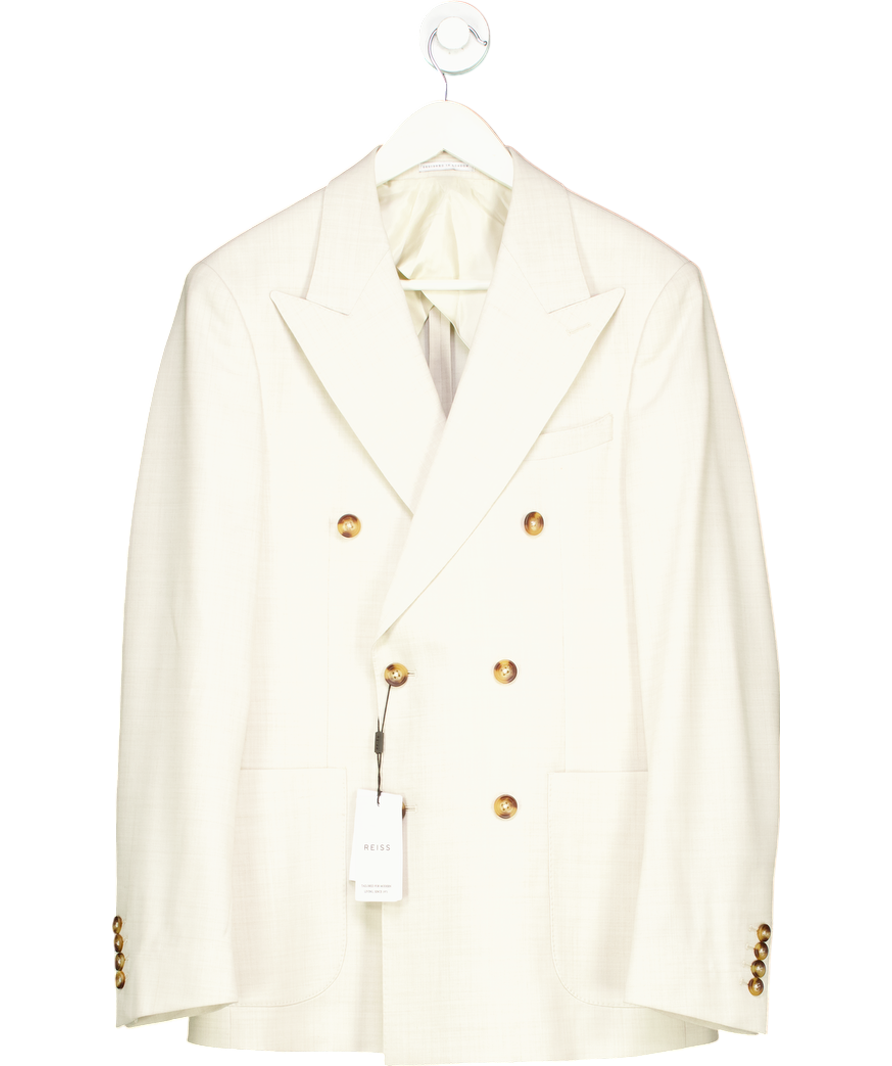 REISS Beige Slim Fit Double Breasted Wool Blend Blazer In Stone UK 38" CHEST