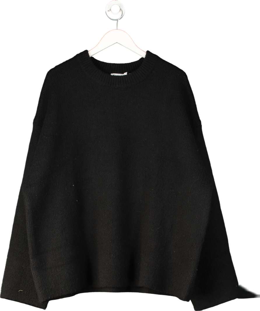 Weekday Black Teo Oversized Wool Blend Knit Sweater UK XL