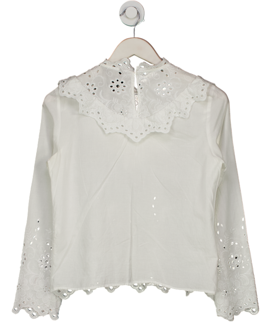 ZARA White Cootn Broderie Lace High Neck Blouse UK S