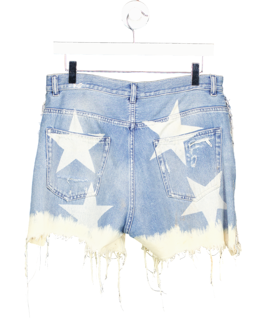 faith connexion Blue Denim Bleach Star Mini Shorts UK L