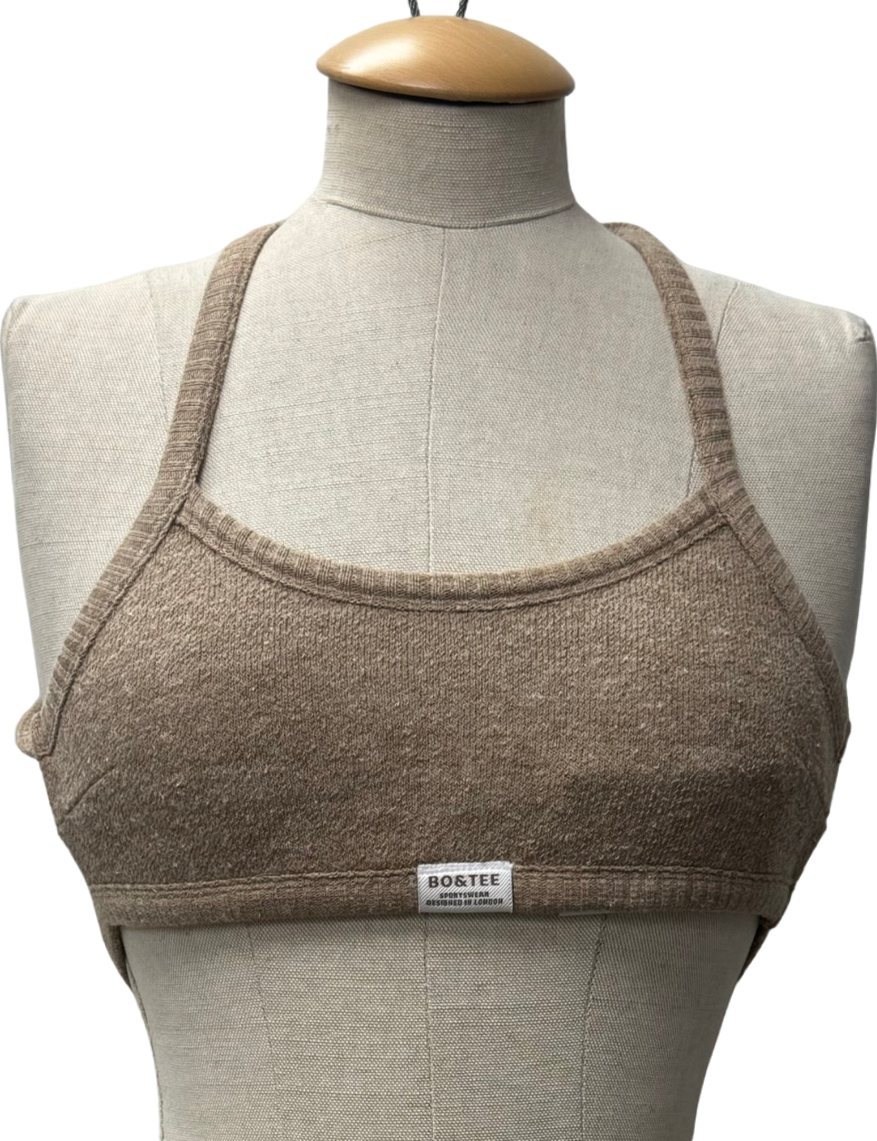 Bo + Tee Beige Terry Towelling Scoop-neck Bralette In Mocha Brown UK XS