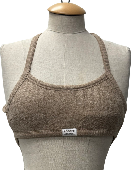 Bo + Tee Beige Terry Towelling Scoop-neck Bralette In Mocha Brown UK XS