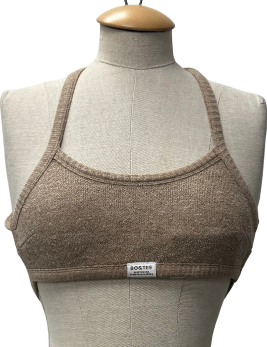 Bo + Tee Beige Terry Towelling Scoop-neck Bralette In Mocha Brown UK XS