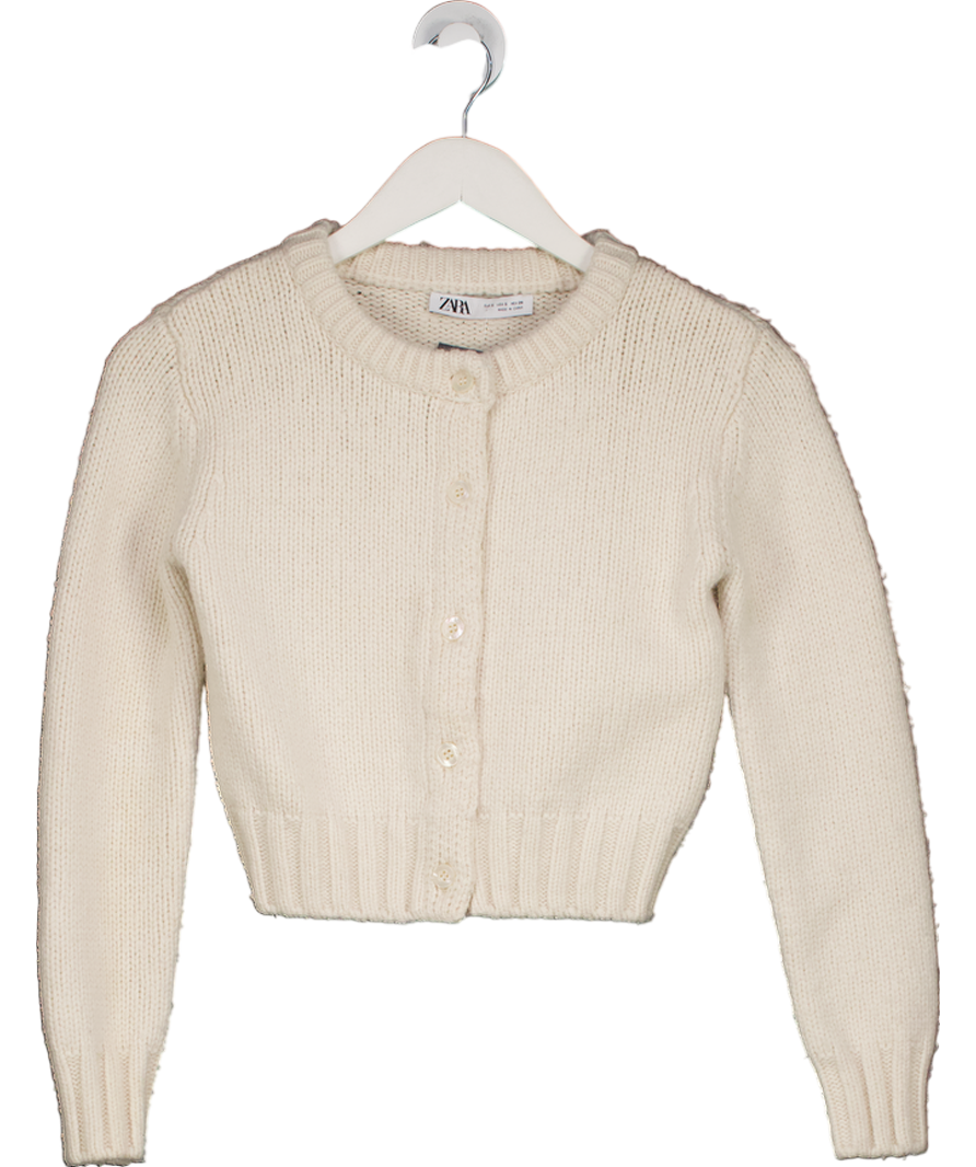 ZARA Cream Cropped Wool Blend Fitted Cardigan UK S