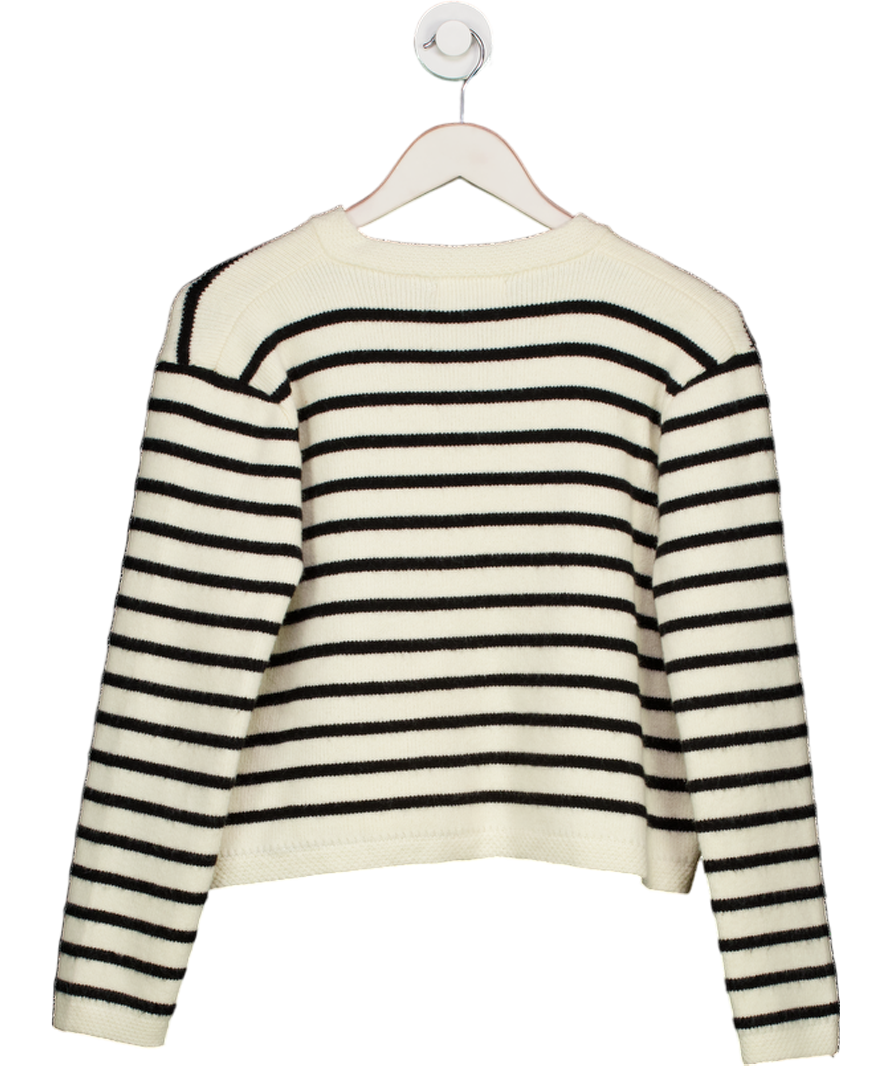 VITAGRACE Ivory / Black Striped Cardigan Jacket With Gold Buttons One Size
