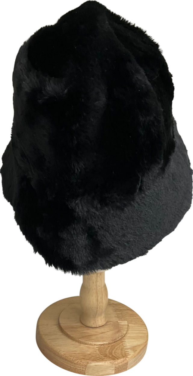 Black Faux Fur Bucket Hat One Size