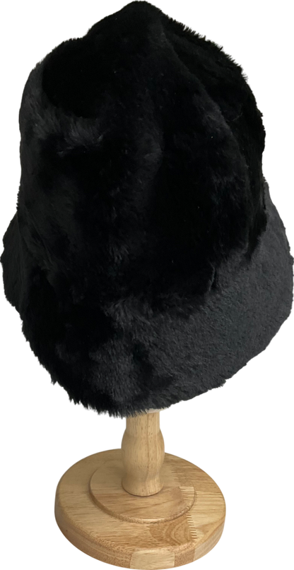 Black Faux Fur Bucket Hat One Size