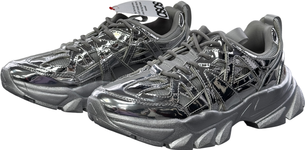 ASOS Metallic Design Chunky Trainers In Silver UK 9 EU 43 👞