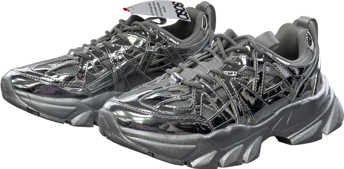 ASOS Metallic Design Chunky Trainers In Silver UK 9 EU 43 👞
