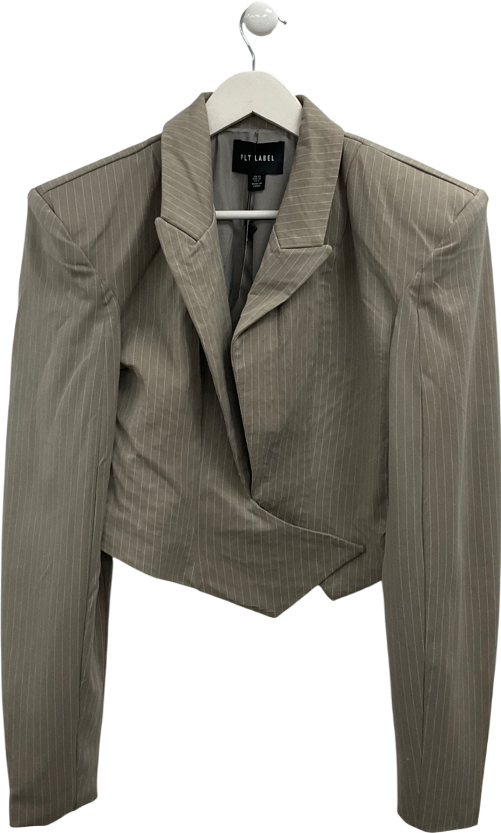 P.L.T Beige Plt Label Dark Taupe Pinstripe Oversized Blazer UK 10