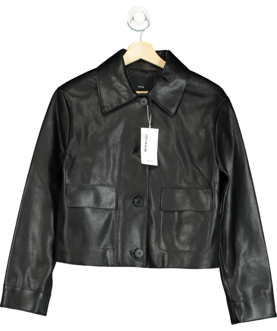 MANGO Black Leather-effect Jacket With Pockets UK XS