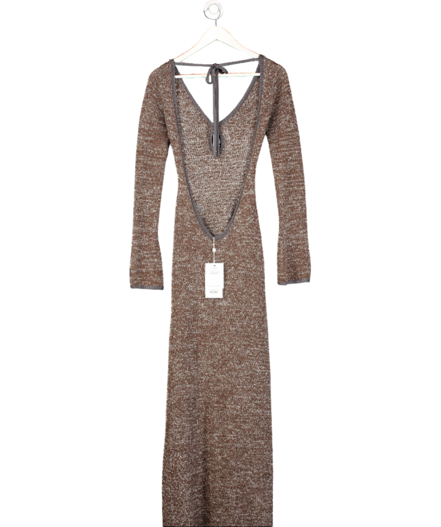 Asta Reort Brown Fiona Long Sleeve Keyhole Dress - Tobacco Sequin UK XS