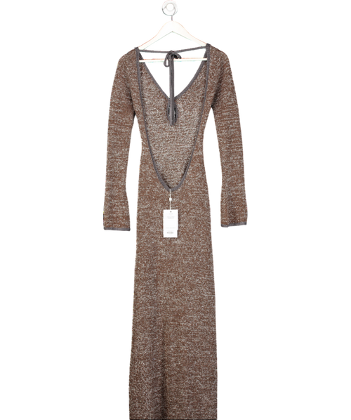 Asta Reort Brown Fiona Long Sleeve Keyhole Dress - Tobacco Sequin UK XS