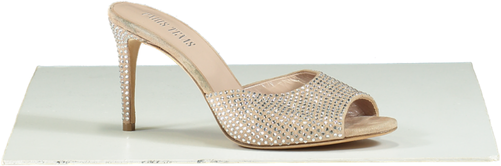 Paris Texas Beige Holly Crystal-Embellished Suede Mules EU 37 UK 4