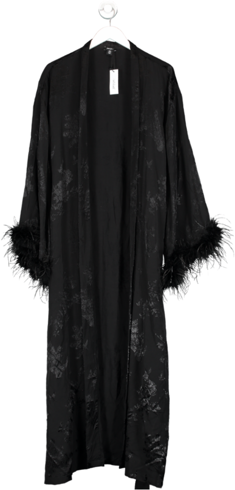 Nasty Gal Black Premium Jacquard Feather Robe UK 14