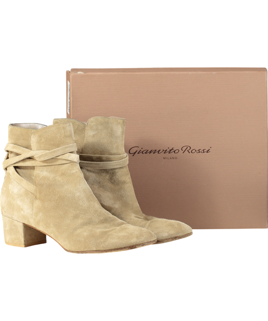 Gianvito Rossi Beige Suede Mid Heel Boots UK 9 EU 42 👠