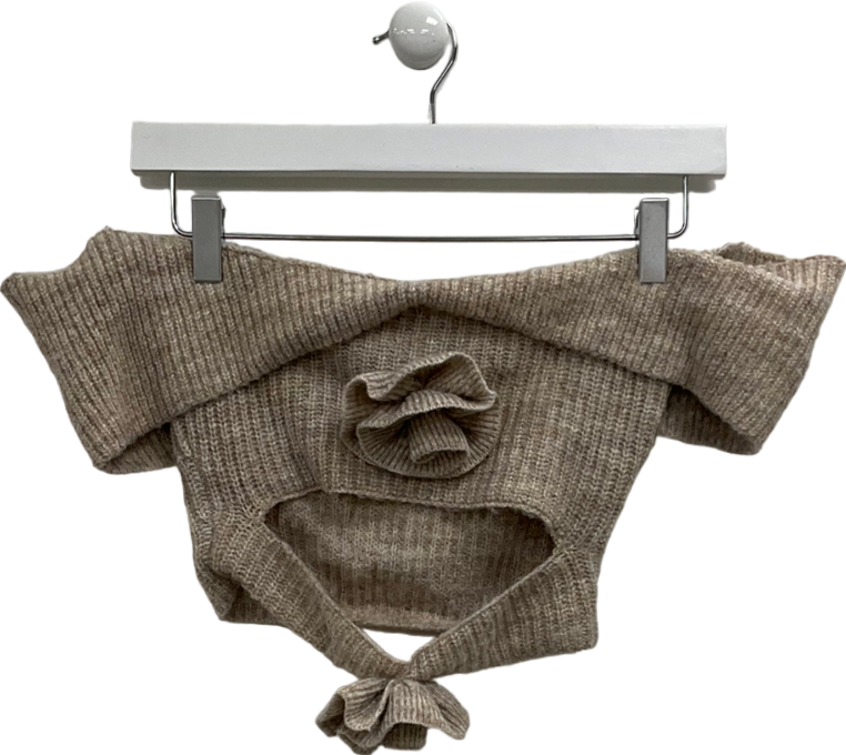 Wanderdoll Grey Blossom Bardot Cut Out Crop Top In Oatmeal UK XS