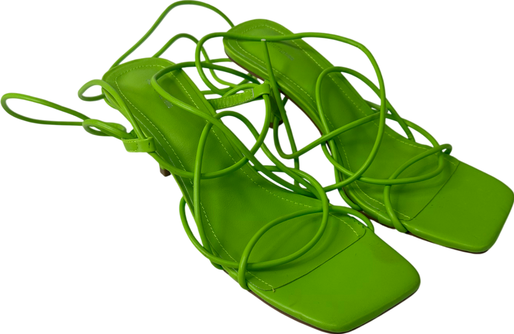 PrettyLittleThing Green Square Toe Lace Up Heeled Sandals UK 5 EU 38 👠