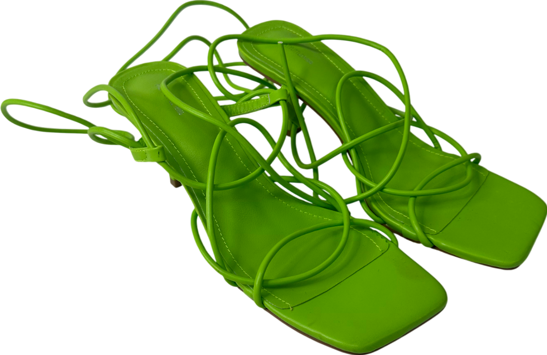 PrettyLittleThing Green Square Toe Lace Up Heeled Sandals UK 5 EU 38 👠