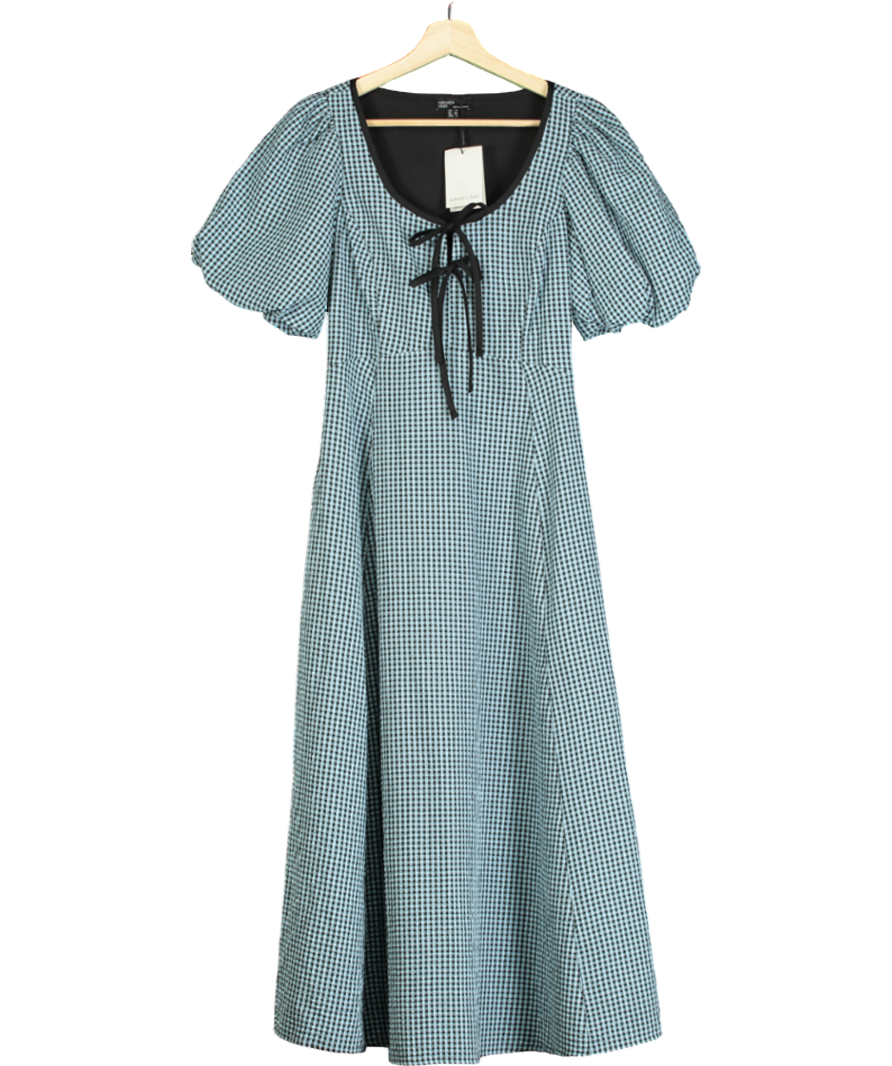 Nobody's Child Blue Gingham Print Puff Sleeve Midi Dress UK 4