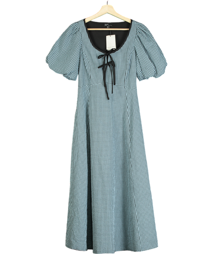 Nobody's Child Blue Gingham Print Puff Sleeve Midi Dress UK 4