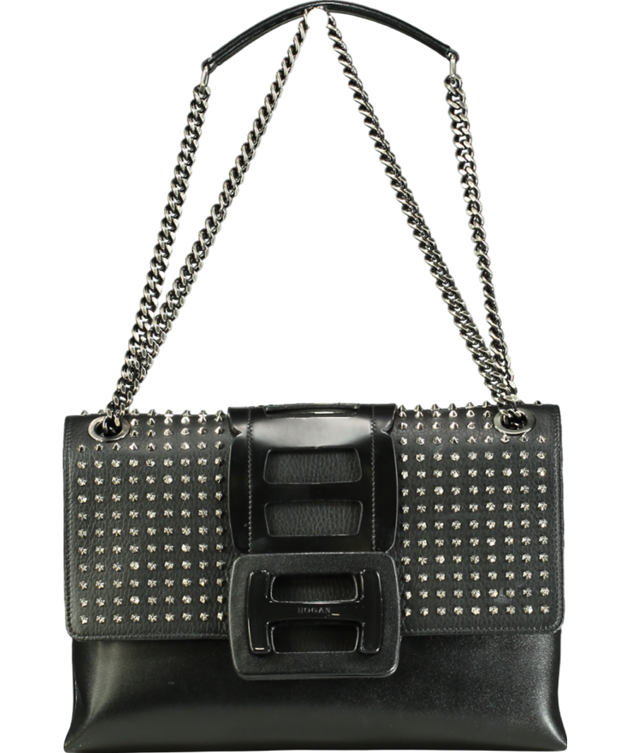 HOGAN Black Studded leather Fold Shoulder Bag