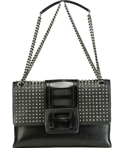 HOGAN Black Studded leather Fold Shoulder Bag