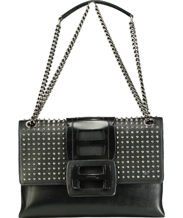 HOGAN Black Studded leather Fold Shoulder Bag