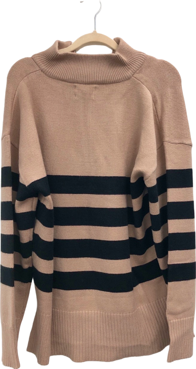 Next Beige and Black Striped Zip-Up Jumper UK 10