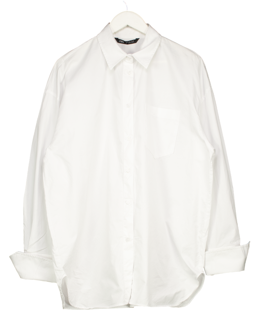 ZARA White Cotton Poplin Cufflink Cuff Shirt UK L