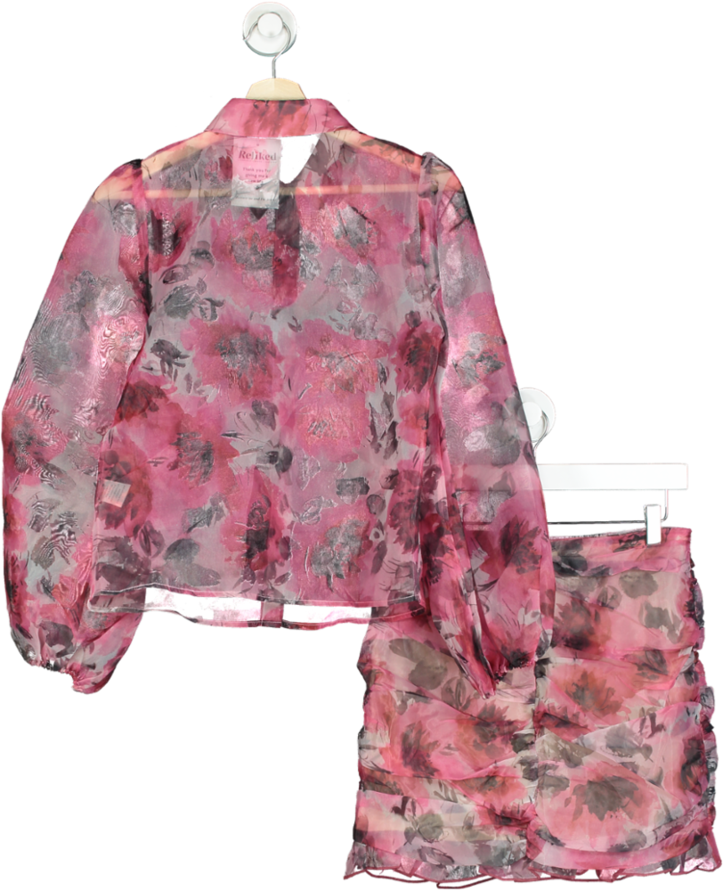 Fanco Pink Floral Sheer Blouse and Skirt Set UK S