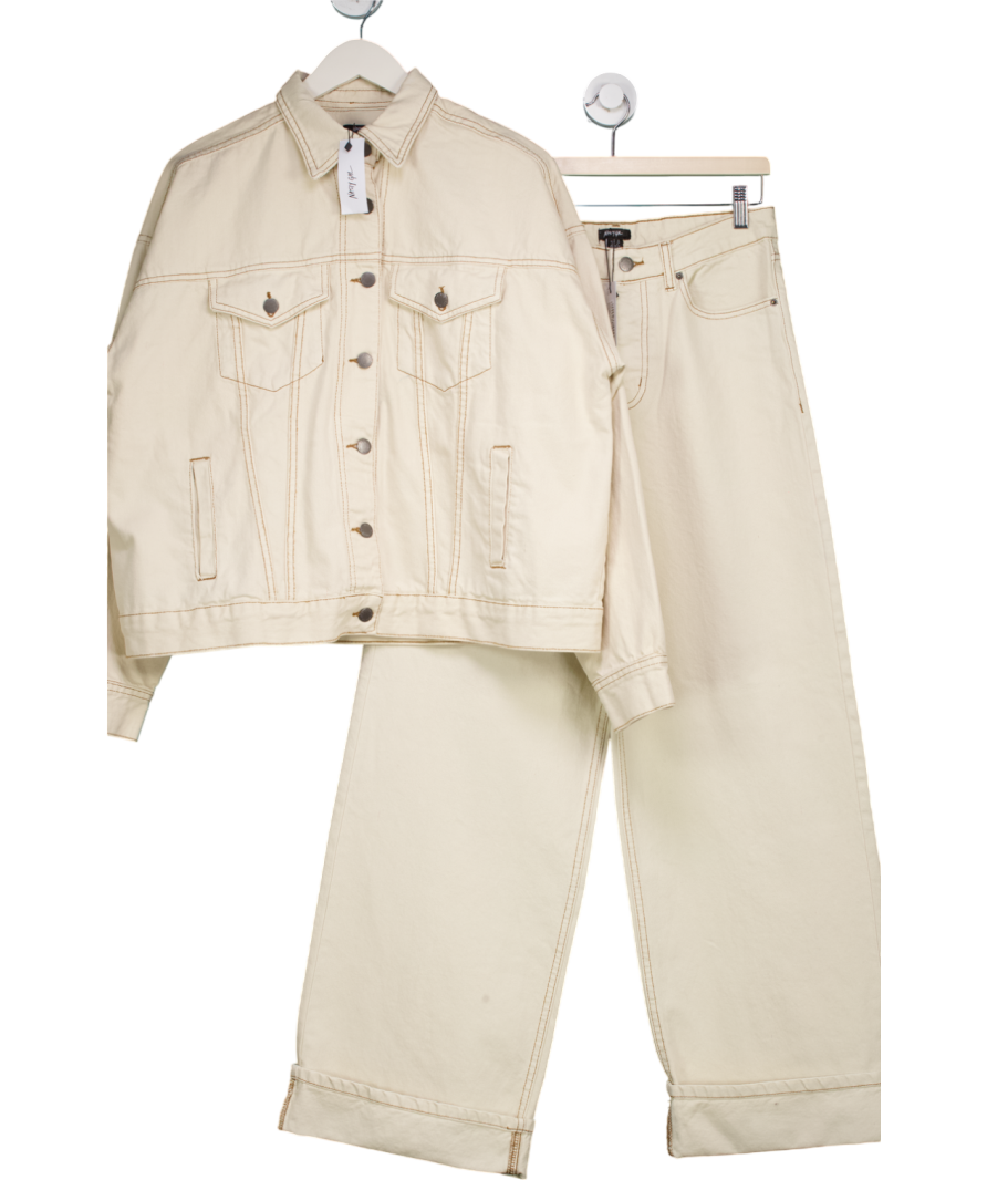 Nasty Gal Cream 2-piece Oversize Denim Jacket And Turn Up Wide Leg Jeans Co-ord Set UK 10