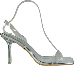 Public Desire Metallic Silver Perspex Wide Fit Square Toe Slingback Mid Heels UK 5 EU 38
