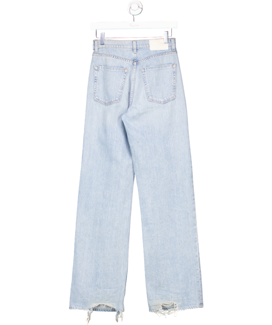 grlfrnd Blue High Rise Loose Distressed Hem Straight Jeans W24