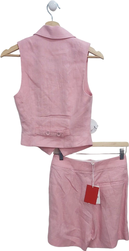 L'academie Pink Linen Vest and Shorts Set UK XS