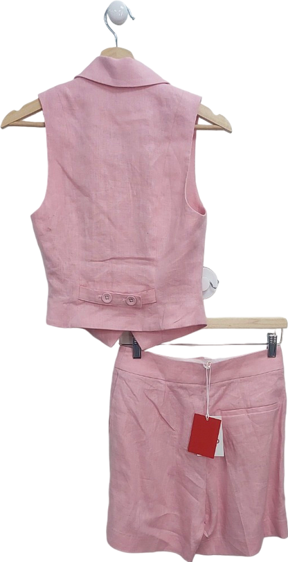 L'academie Pink Linen Vest and Shorts Set UK XS