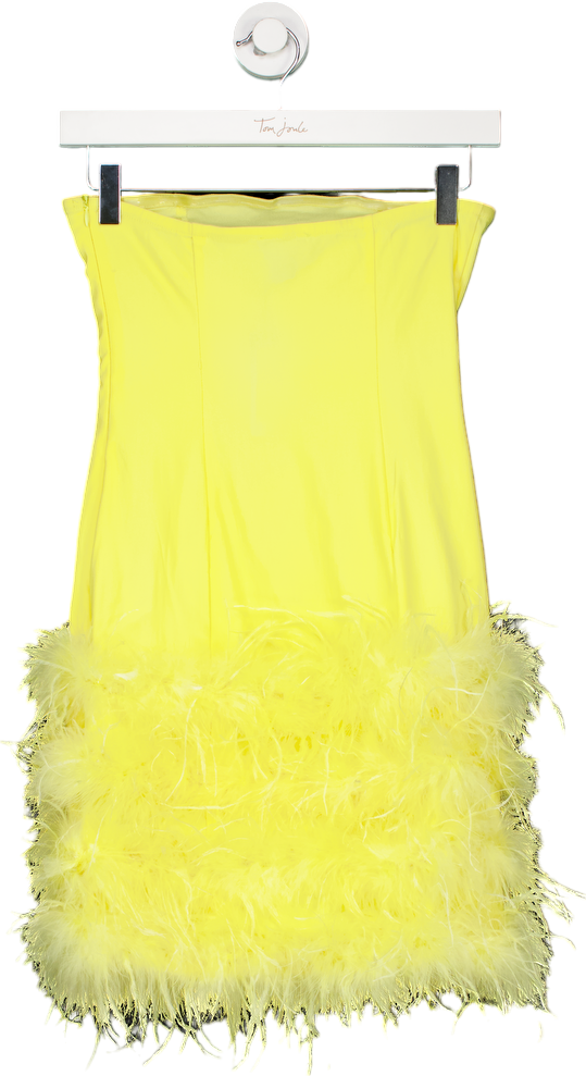 PrettyLittleThing Yellow Feather Detail Bandeau Bodycon Dress UK 6