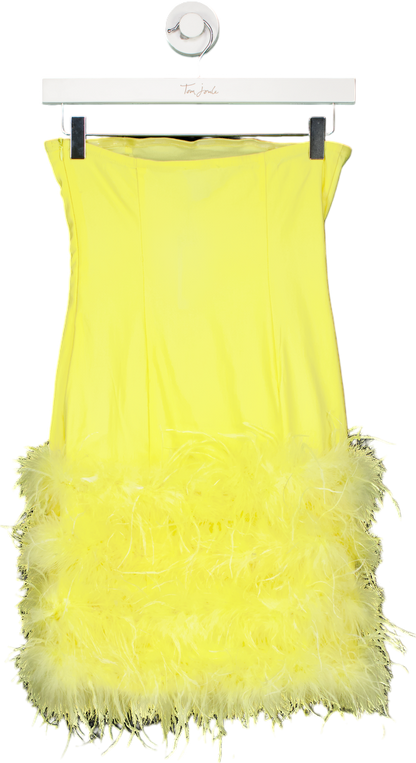 PrettyLittleThing Yellow Feather Detail Bandeau Bodycon Dress UK 6